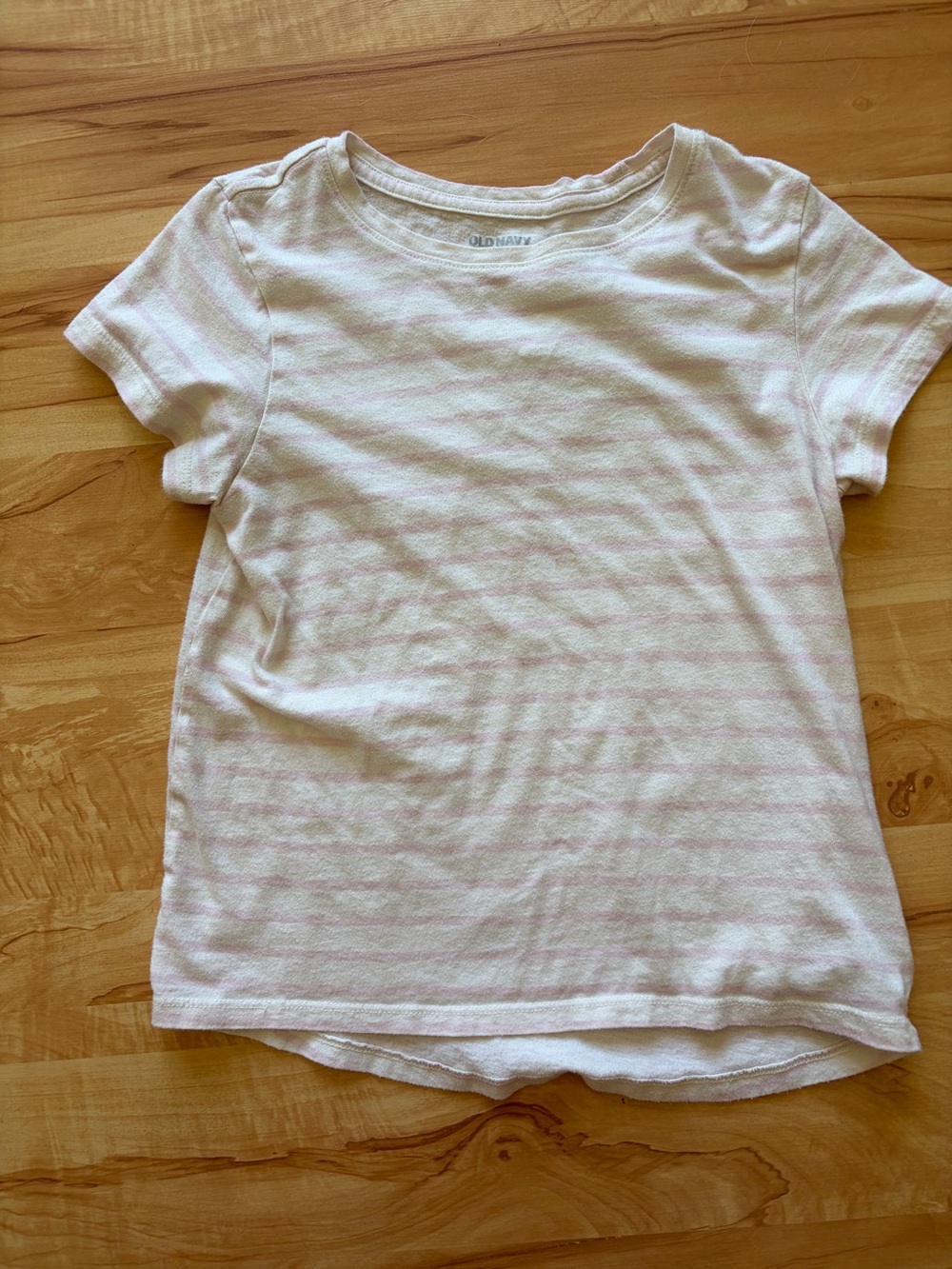 Old Navy White Tee with Pale Pink Stripes - Girls Short Sleeve